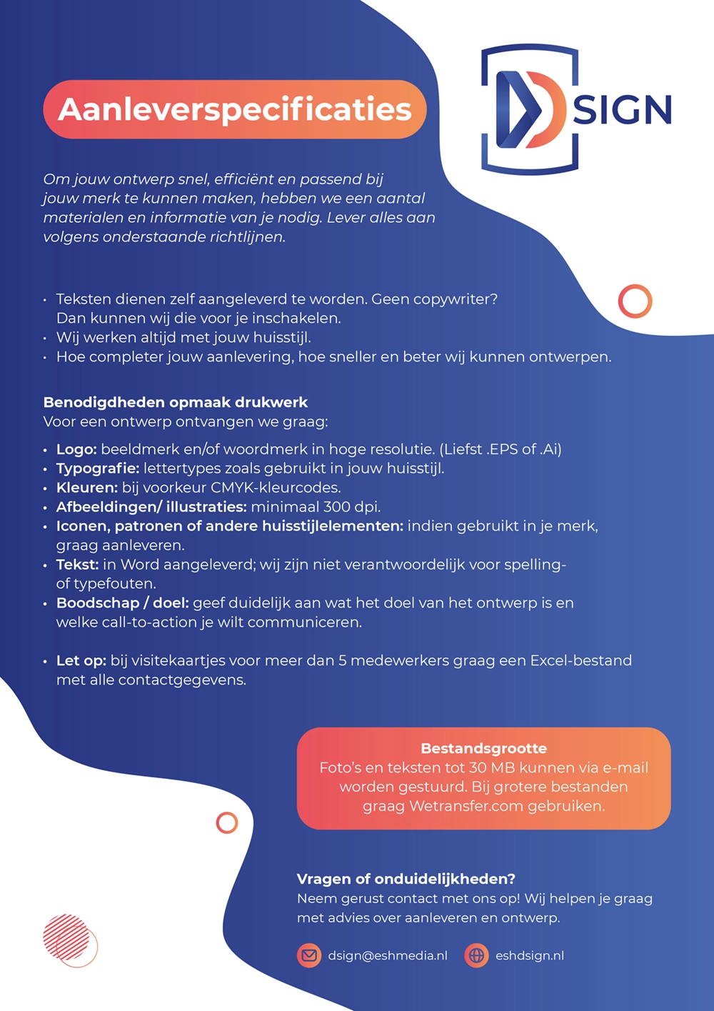 DSIGN aanleverspecificaties